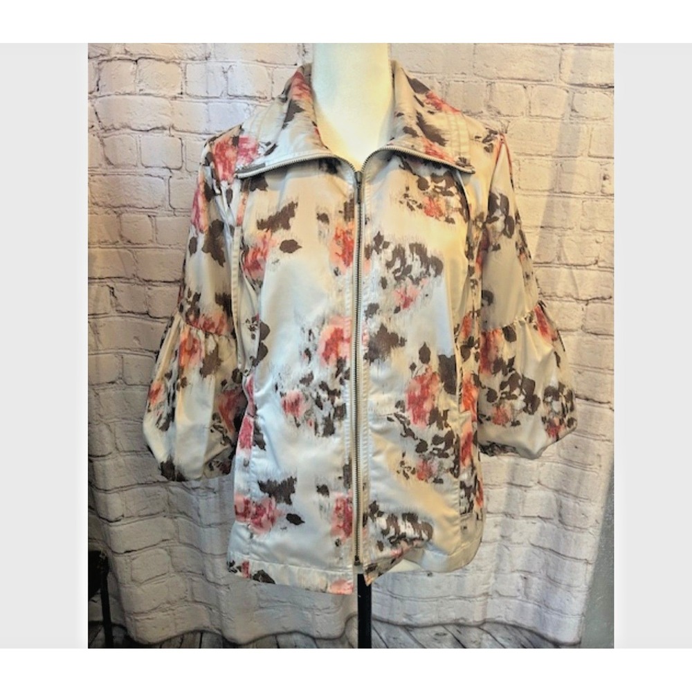 Tribal Size 10 Women's Polyester Balloon Sleeve Silky Ivory Floral Print Jacket